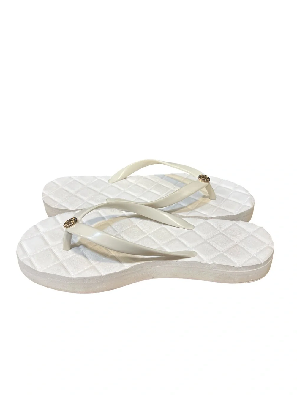 Tory Burch Willa Ivory Quilted Platform Thong Sandals with Gold Logo 8